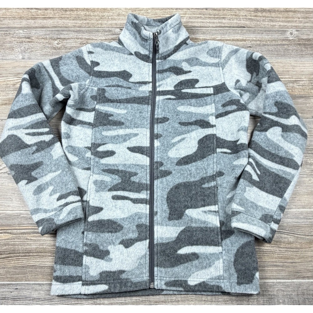 Columbia Boys Size L 14/16 Gray Camouflage Fleece Jacket Soft & Warm Outdoor